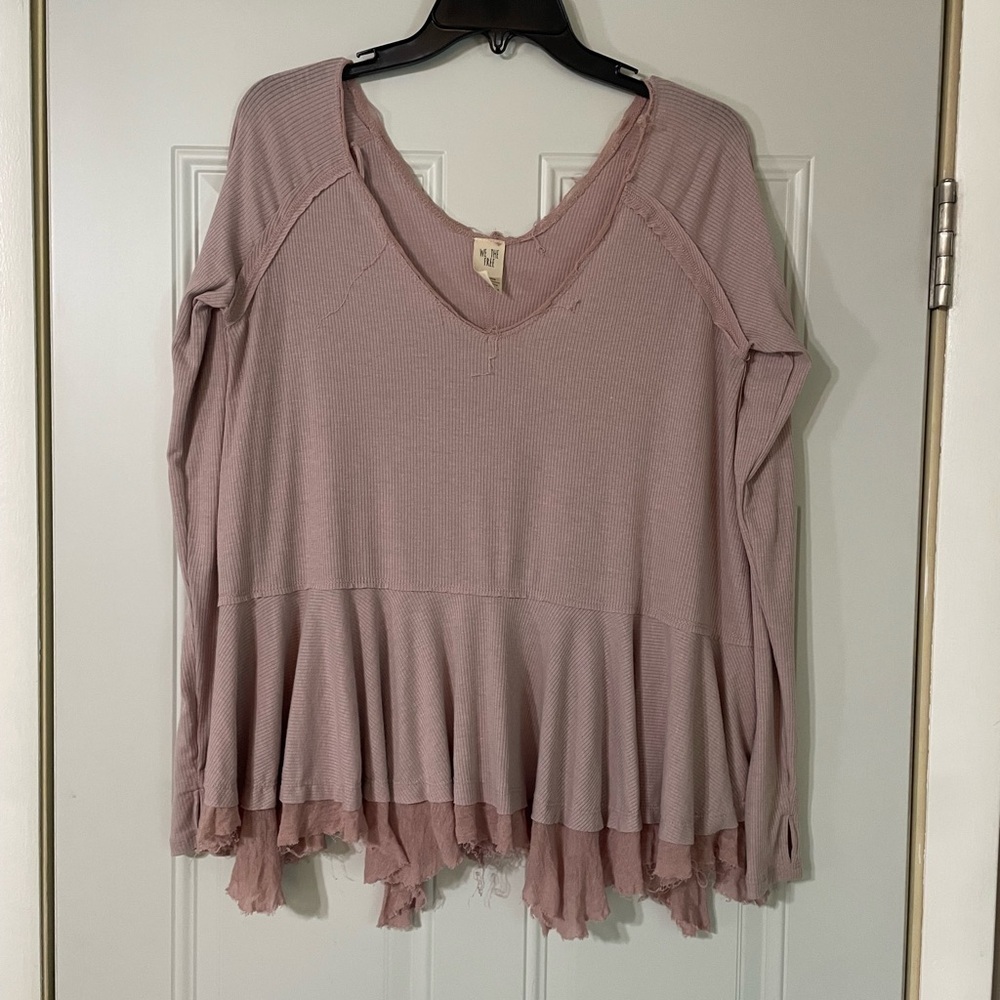 Free People Size XS Tangerine Tee in Mauve pink top blouse long sleeve